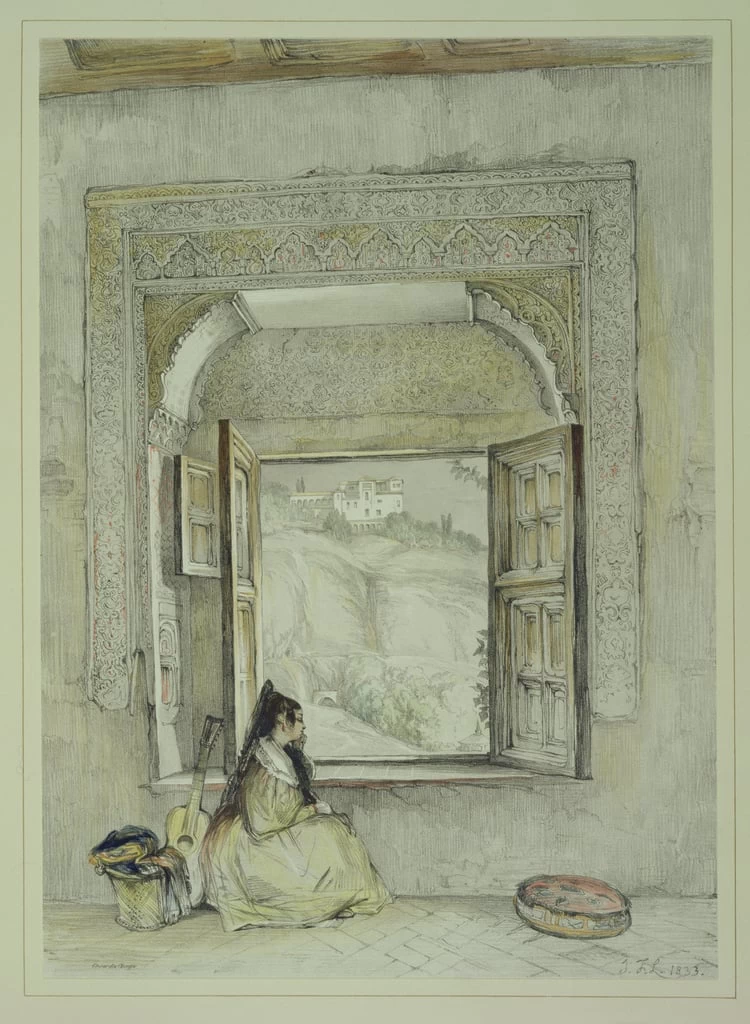 Il Palazzo del Generalife, dalla Casa de Chapi, da 'Schizzi e disegni dell'Alhambra'